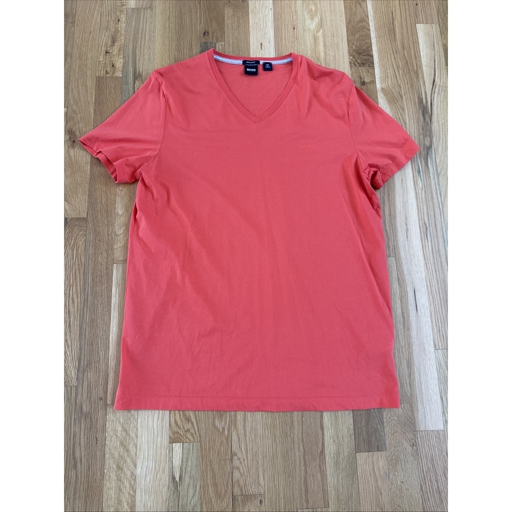 Hugo Boss Men's V-Neck Orange SLIM FIT Size XL Casual T‎ Shirt Short Sleeve